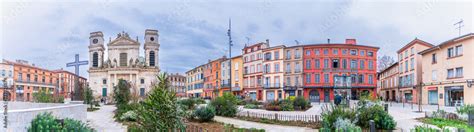 Panoramic view of the Notre Dame de Montauban cathedral square, in Occitanie, France Stock Photo ...