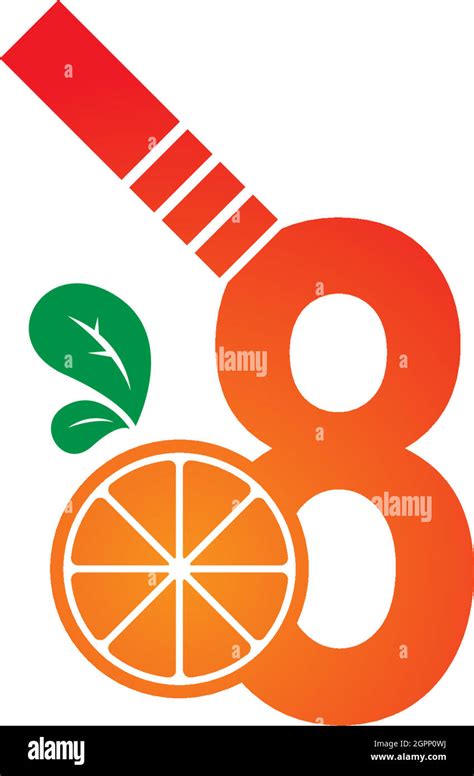 Number 8 with juice orange icon logo design template Stock Vector Image ...