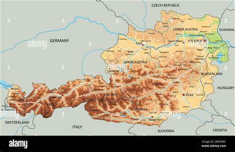 High detailed Austria physical map with labeling Stock Vector Image ...