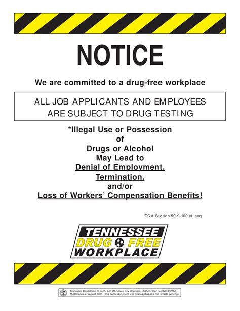 Free Tennessee Drug Free Labor Law Poster 2025