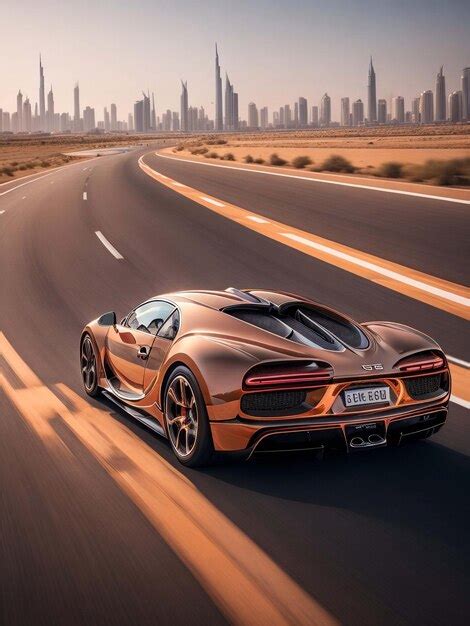 Premium AI Image | Bugatti Chiron in a copper metallic color drivi