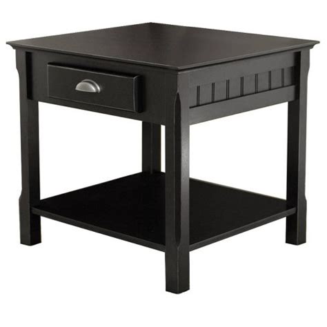Timber End Table With One Drawer And Shelf - Black - Winsome: Solid Wood, Half Moon Handle, 22 ...