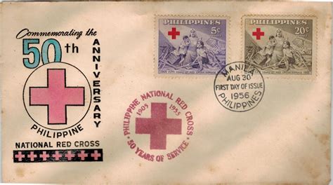 Philippine Republic Stamps : 1956 50th Anniversary Philipine National Red Cross