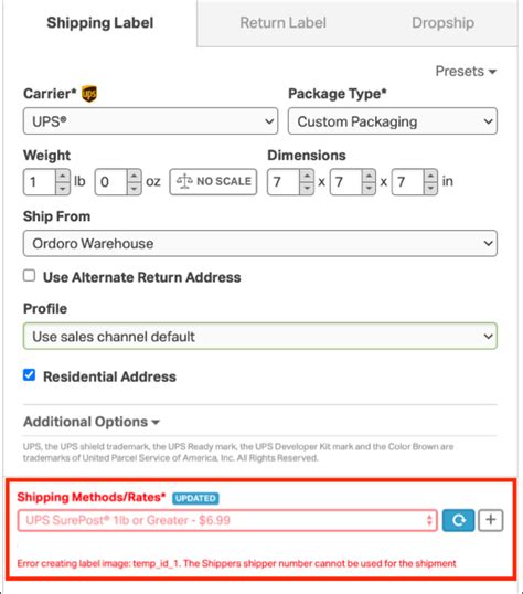 Ordoro - What does the UPS error “Shippers shipper number cannot be used for the shipment” mean?