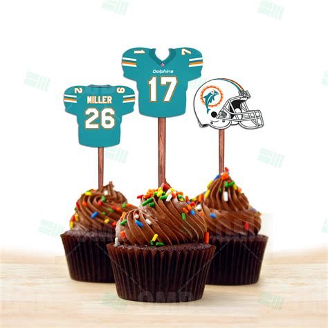 Miami Dolphins Cupcake Toppers, Assorted Double Sided – Sports Invites