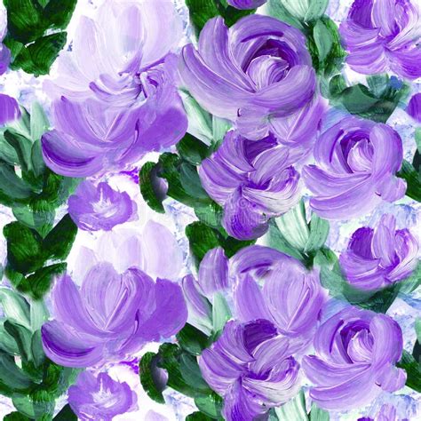 Seamless Pattern of Abstract Painting Purple Flowers, Original Hand Drawn, Impressionism Style ...