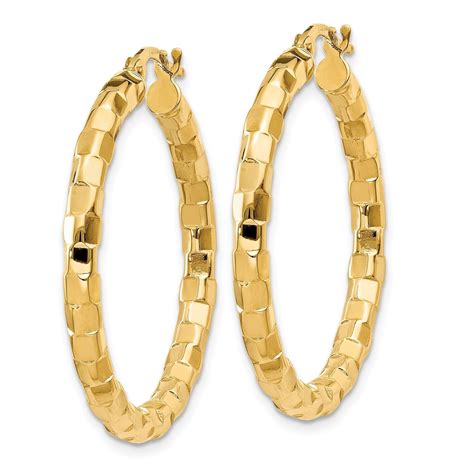 Primal Gold - Primal Gold 14 Karat Yellow Gold Polished and Textured Post Hoop Earrings ...