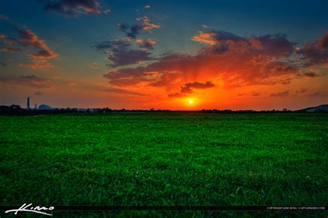 Sunset at Dyer Park Grassy Field Previously a Landfill | Royal Stock Photo