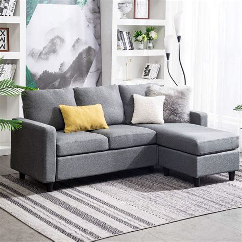 HONBAY Convertible Sectional Sofa Couch Modern Linen Fabric L-Shape ...