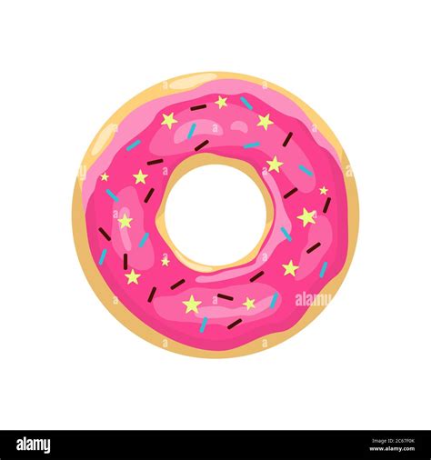 Donut with pink glaze. Color donut icon. Cute pink cartoon donut ...