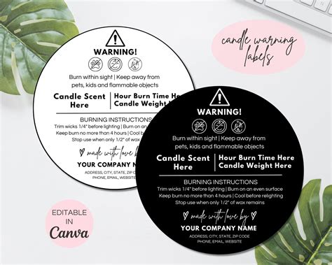 Candle Warning Label Template, Editable Candle Warning Sticker ...