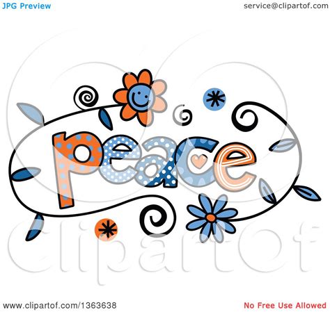 Clipart of Colorful Sketched Peace Word Art - Royalty Free Vector ...