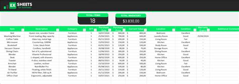 Free Home inventory Spreadsheet - Exsheets