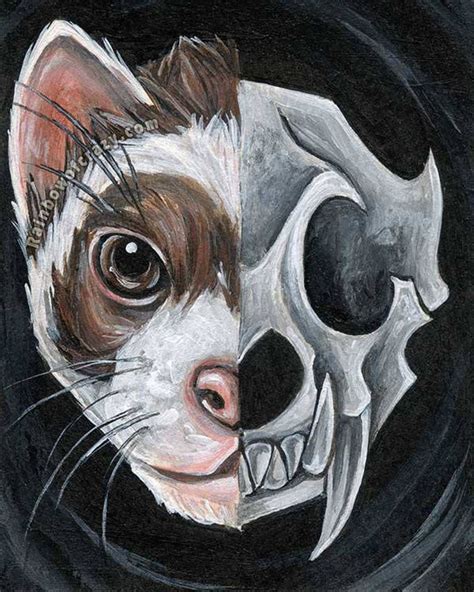 Ferret Art Skull Print Pet Portrait Taxidermy Animal | Etsy