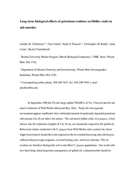 (PDF) Long-term biological effects of petroleum residues on fiddler crabs in salt marshes | ivan ...