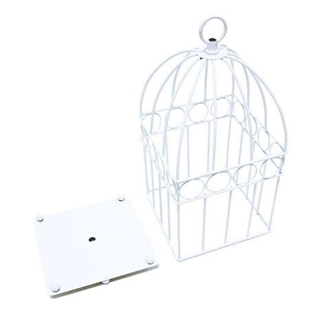 White Metal Bird Cage Decor Centerpiece Accent Piece Tabletop, 13in - 13" H x 6.25" W x 6.25" DP ...