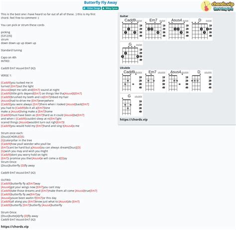 Chord: Butterfly Fly Away - Miley Cyrus - tab, song lyric, sheet, guitar, ukulele | chords.vip