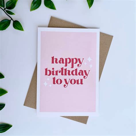 Happy Birthday to You Card, Birthday Card, Typography Card, Pink ...