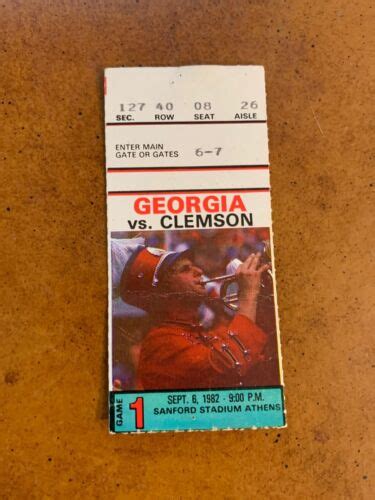 1982 Georgia Bulldogs v Clemson Tigers Football Ticket Terry Hoage ...