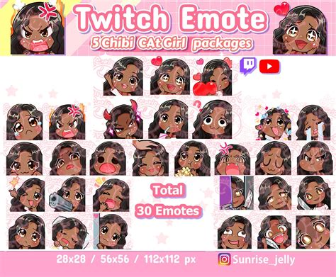 Twitch emotes / Curly hair / Black hair Brown eyes / Dark skin / Chibi Girl / Twitch emotes pack ...