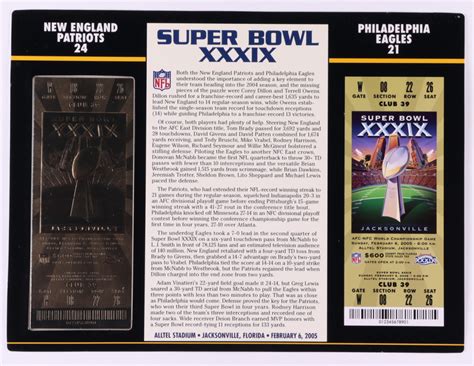 Super Bowl XXXIX Commemorative Score Card with 22kt Gold Ticket ...