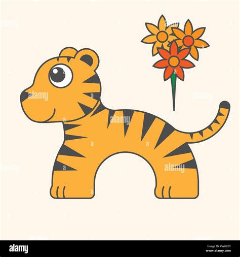 Cartoon tiger for kids. Illustration for children. Flat design. Animal in minimalism style ...