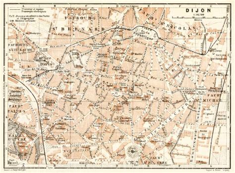 Old map of Dijon in 1913. Buy vintage map replica poster print or download picture