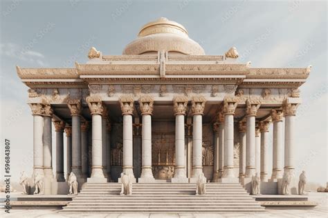 3D illustration of King Solomon's Temple with Boaz and Jachin bronze ...