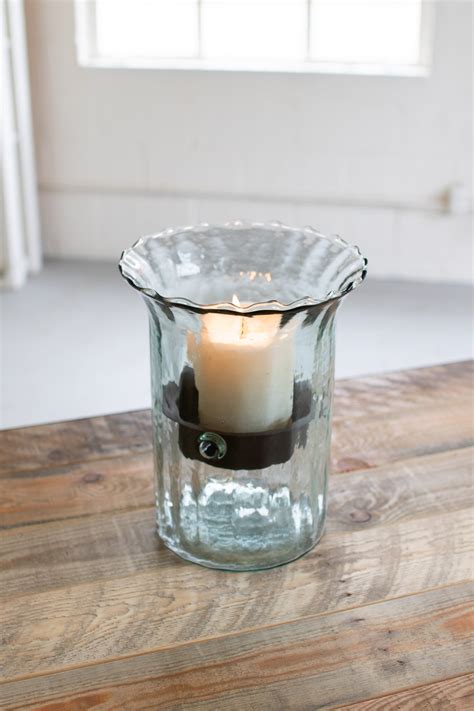 Kalalou Ribbed Glass Candle Cylinder With Rustic Insert - Small - CV840 | Comstrom