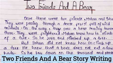 Two Friends And A Bear Story Writing | Two Friends And A Bear Moral Story | Two Friends And Bear ...