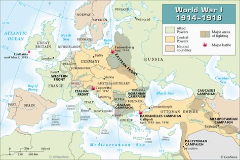 Europe In World War 1 Map This Map Shows the Fronts and Major Battles ...