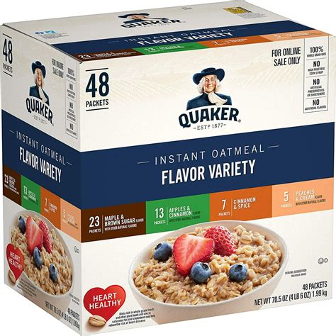 Quaker Instant Oatmeal, 4 Flavor Variety Pack, Individual Packets, 48 ...