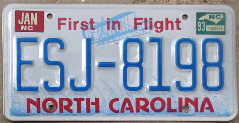 1993 North Carolina vg+ | Automobile License Plate Store: Collectible ...