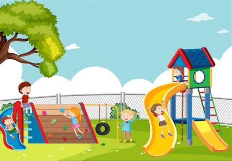 Free Vector | Kids playing in playground scene