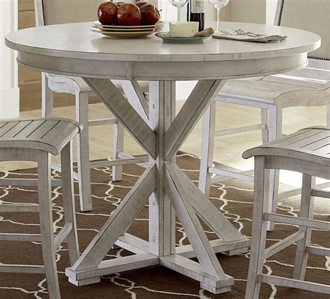 Willow Distressed White Round Counter Height Dining Table, P820-15B-15T, Progressive