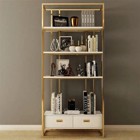 Modern Etagere Bookshelf Freestanding in Golden Metal