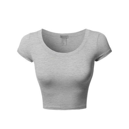 FashionOutfit Women's Junior Sized Basic Solid Cap Sleeves Scoop Neck Crop Top - Walmart.com in ...