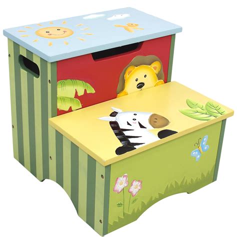 Buy Fantasy Fields - Sunny Safari Animals themed Kids Wooden Step Up Stool with Storage | Hand ...