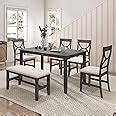 Amazon.com - Merax Dining Table Set, 6-Piece Wood Kitchen Table Set with Upholstered Bench and 4 ...