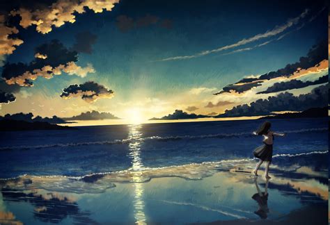 sea, Sunset, Anime Girls, Landscape, Anime, Beach Wallpapers HD ...