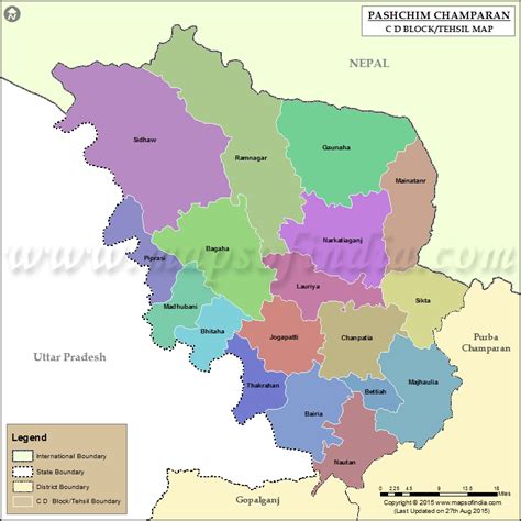 West Champaran Tehsil Map, Bolcks in West Champaran