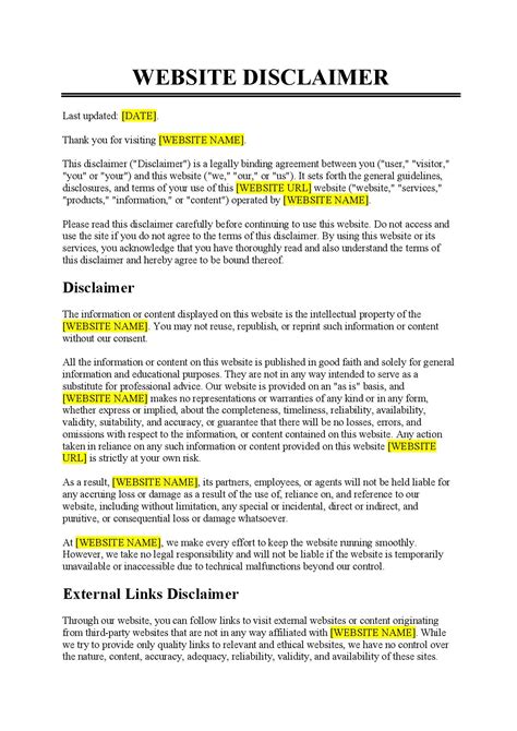 Website Disclaimer Template - Free Download - Easy Legal Docs