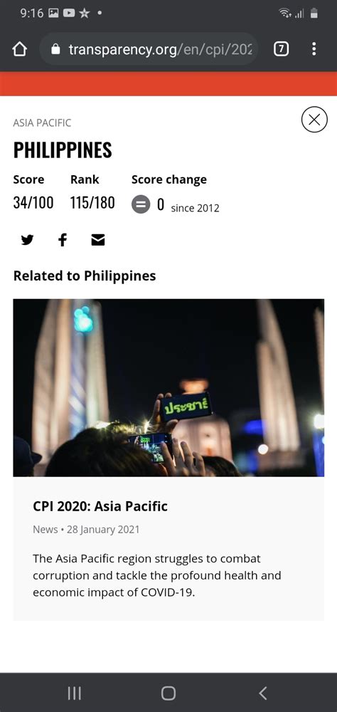 Philippines is not in the top 100 CORRUPTION PERCEPTIONS INDEX in the world. Here is the link ...