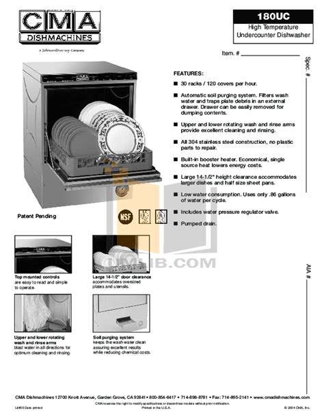 Download free pdf for Cma CMA-180 Dishwasher manual