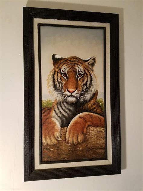 Bengal Tiger - Oil on Canvas Painting by "Watson" in Wooden Frame 29" x 17" | #1975019470