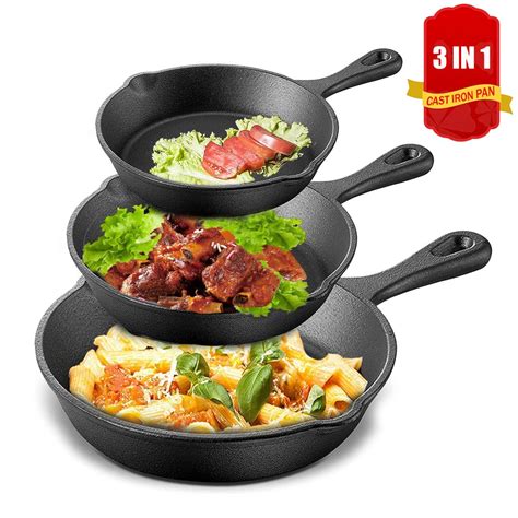 Pre-Seasoned Cast Iron Frying Pan 3 Pcs/Set | Shopee Philippines