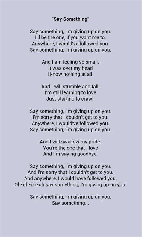 Say Something Im Giving Up On You Lyrics