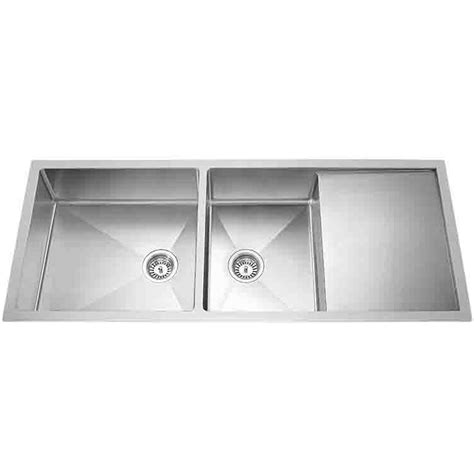 Stainless steel double bowl kitchen sink with drainboard