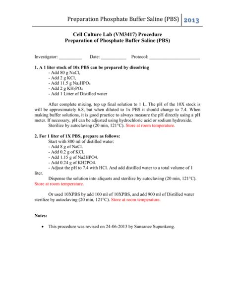 Preparation Phosphate Buffer Saline (PBS)