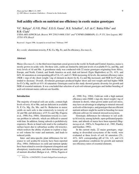 Soil acidity effects on nutrient use efficiency in exotic maize genotypes (PDF Download Available)